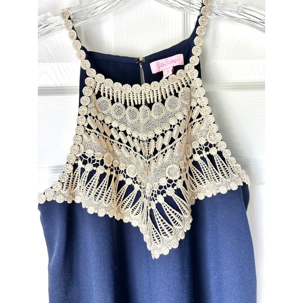Lilly Pulitzer Soft Pearl Navy Shift Dress sz 2 - Picture 4 of 5